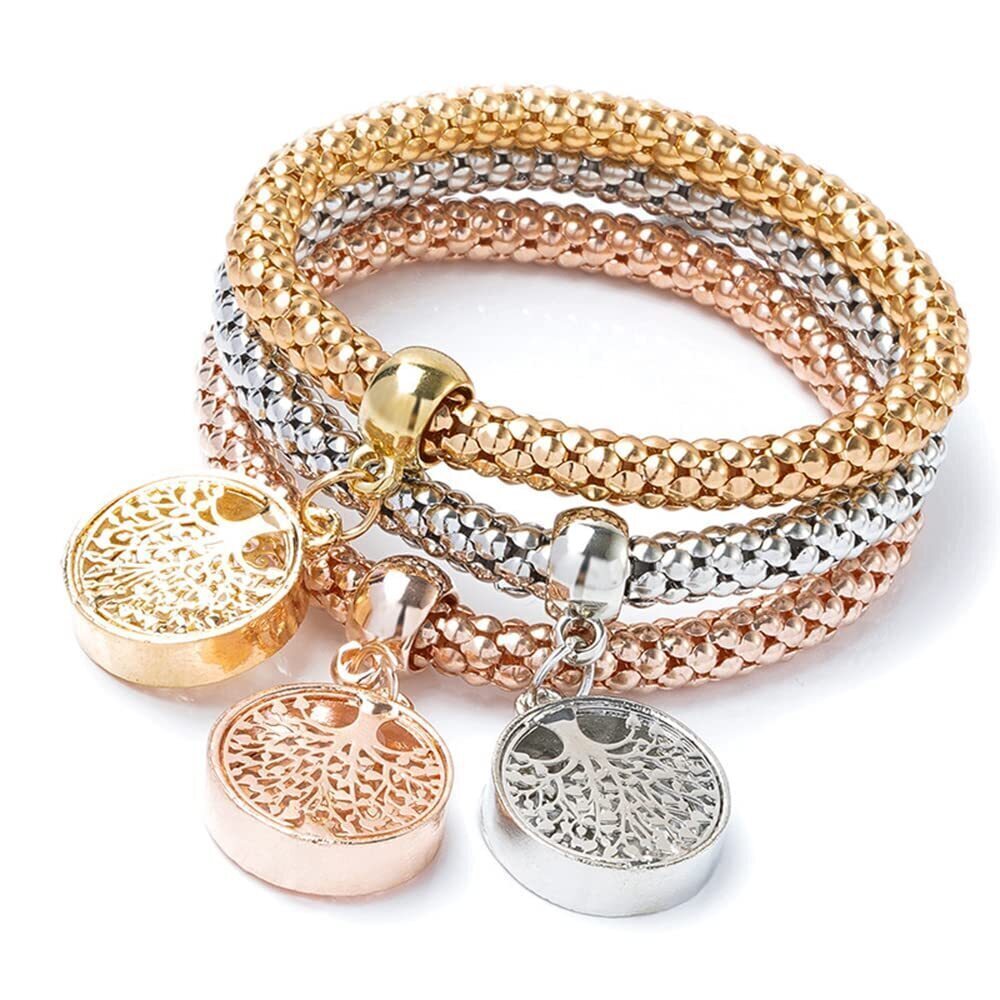 1432 Fashion Jewelry Stretch Bracelets 3PCS Gold Silver Rose Gold Corn